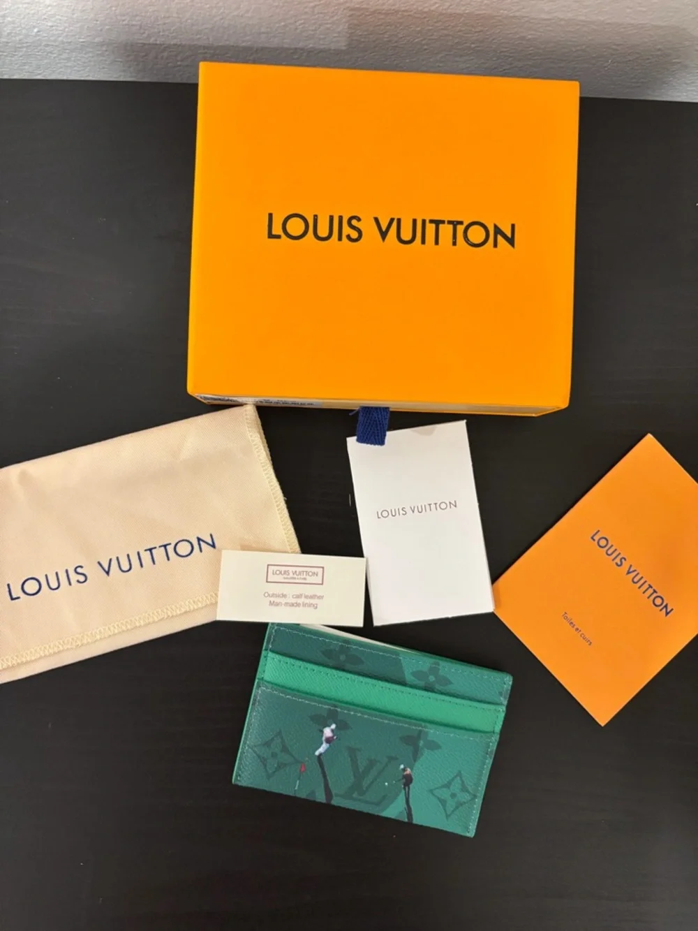 Louis Vuitton golf green  dual cardholder canvas leather BOX SLIGHTLY DENTED